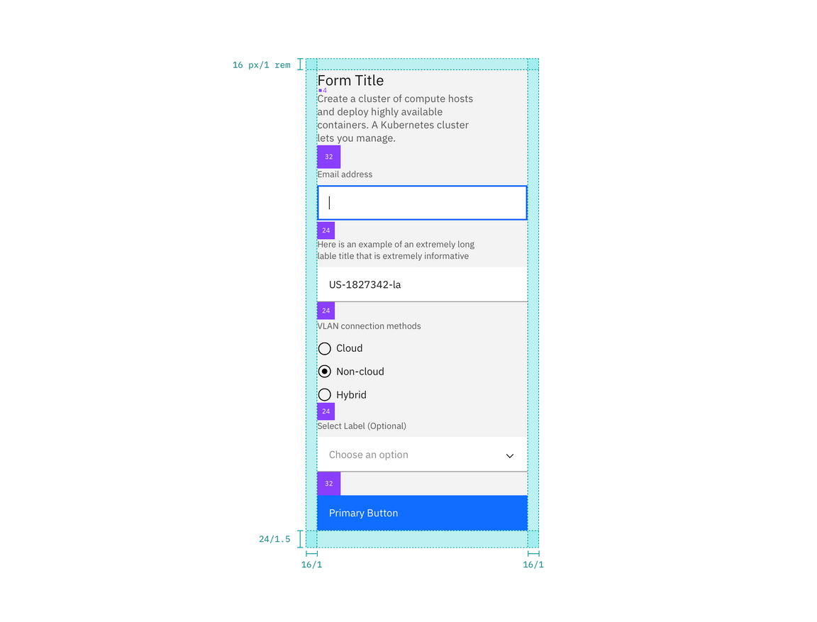 Structure and spacing measurements for a single column form Structure and spacing measurements for a single column form